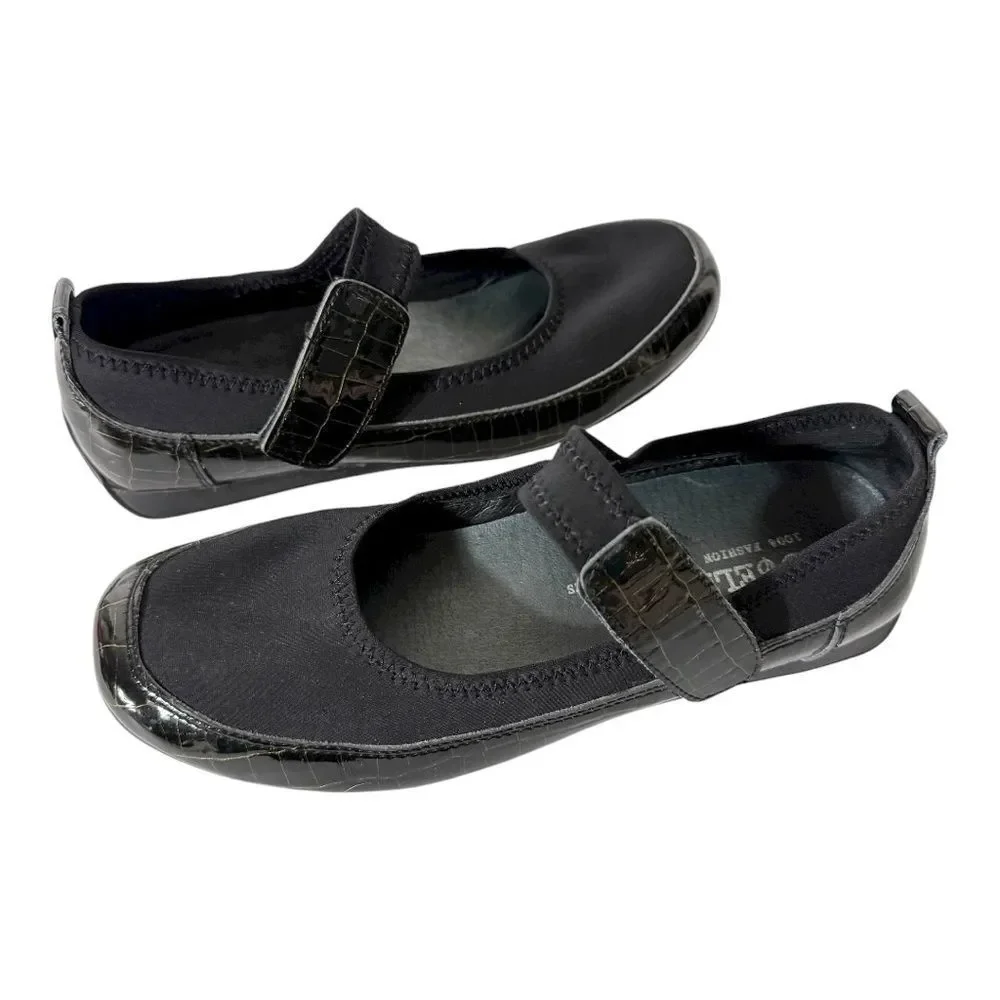 Helle Comfort Lidia Patent Leather Fabric Hook Loop Maryjane Flats Size 5.5‎